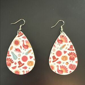 Festive Turkey Print Teardrop Earrings